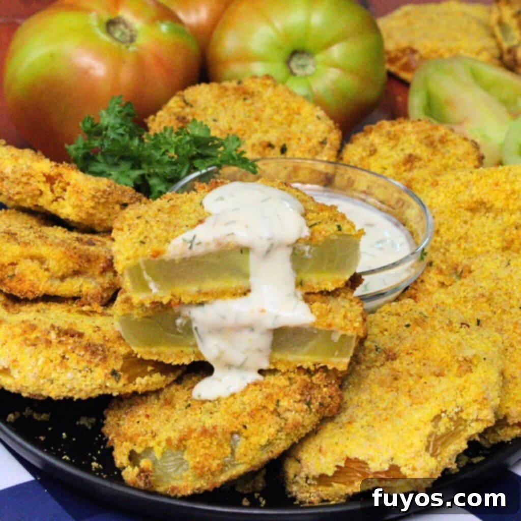 Golden Air Fryer Green Tomatoes with Irresistible Hot Honey Ranch 2 air fryer fried green tomatoes recipe dinners done quick featured image