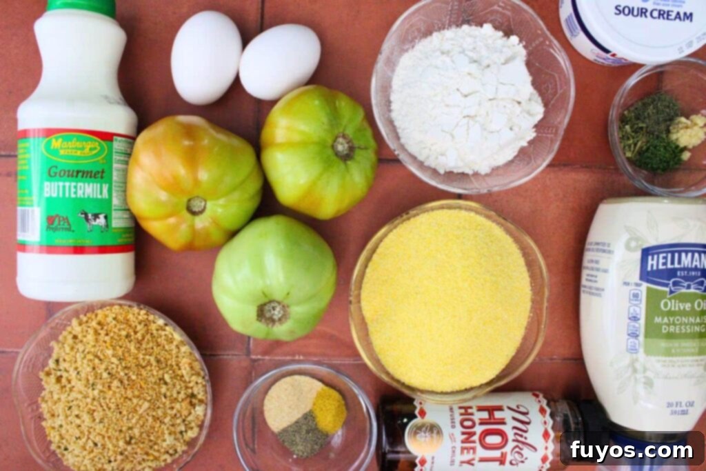 Golden Air Fryer Green Tomatoes with Irresistible Hot Honey Ranch 4 ingredients to make air fryer fried green tomatoes