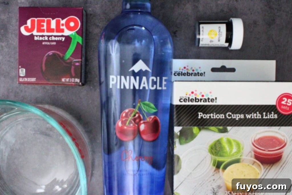 ingredients to make black jello shots