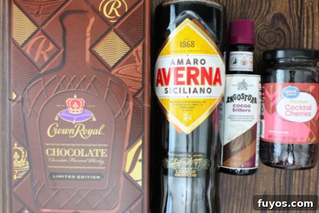 Crown Royal Chocolate Manhattan 4 ingredients to make chocolate manhattan cocktail