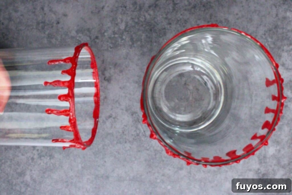 create blood drips with decorating gel around the rim of your glass