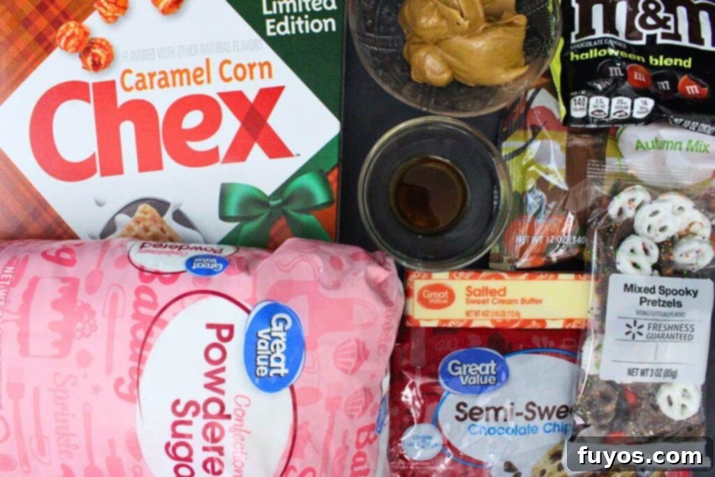 Mummy's Muddy Munch 3 ingredients to make halloween puppy chow