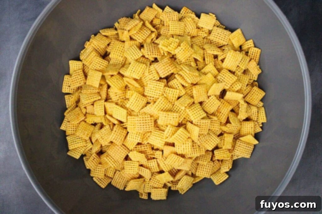 Mummy's Muddy Munch 4 add chex cereal to large bowl