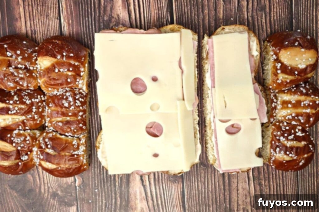 place swiss cheese on top of the ham