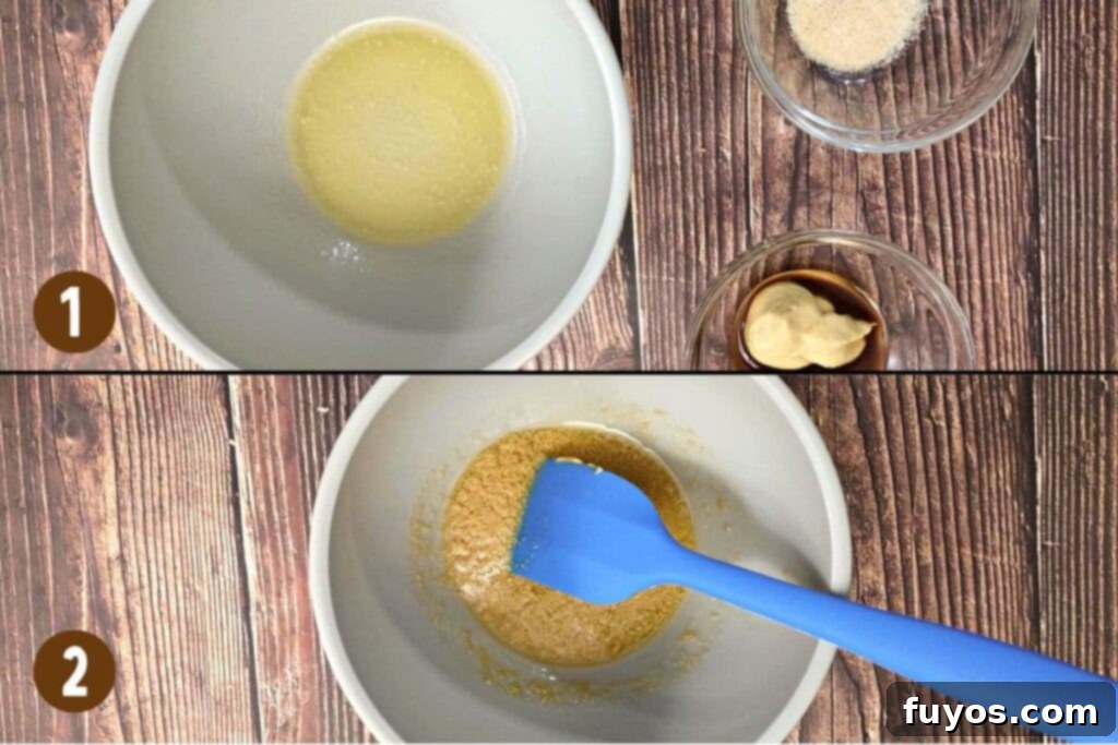combine melted butter, dijon mustard, worcestershire sauce, and onion powder