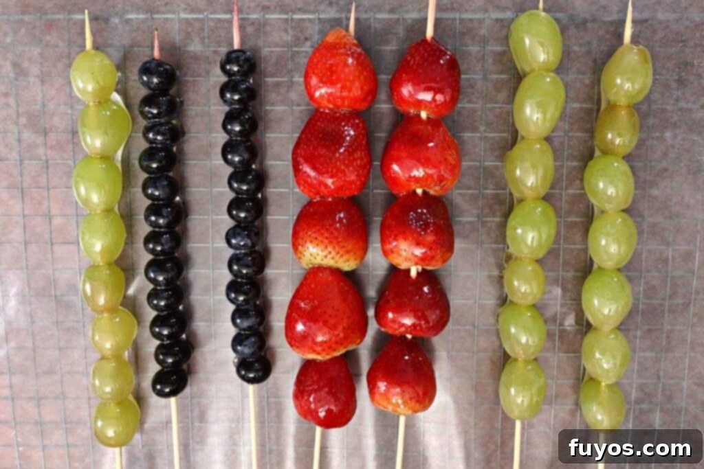 Microwave Tanghulu: The Easiest Candied Fruit Recipe 9 let fruit tanghulu cool on wax paper