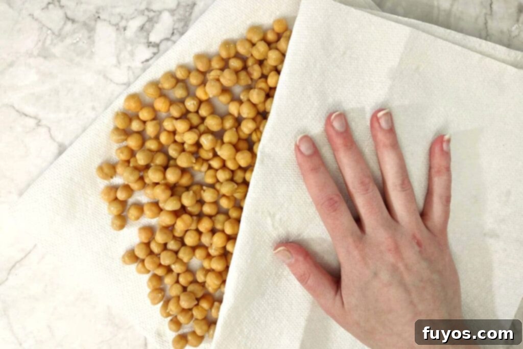 Air Fryer Masala Chickpea Crunch 4 pat chickpeas dry with a paper towel