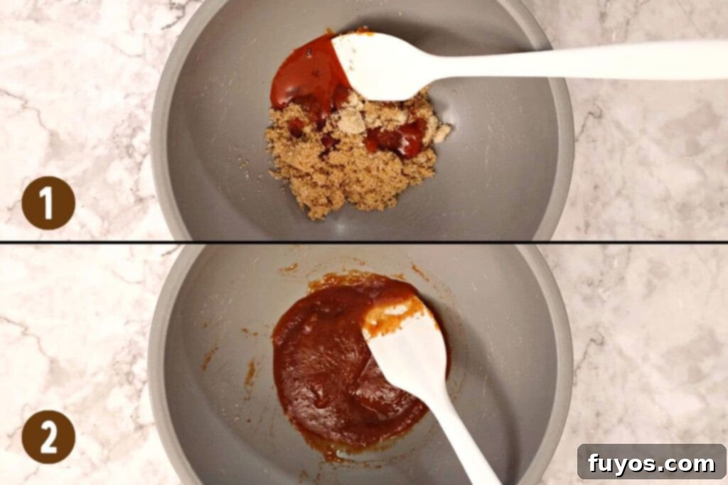 Mix brown sugar and hot sauce for ham steak glaze