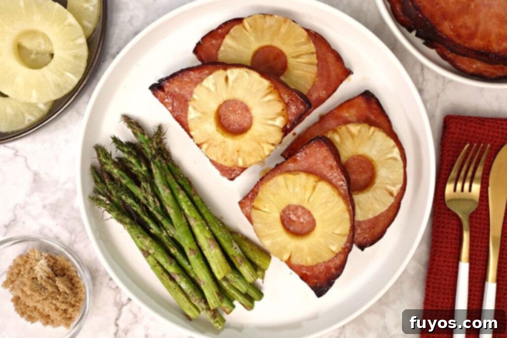 Quick air fryer ham steak with pineapple and sides
