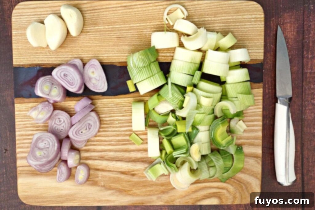 Creamy Air Fryer Leek and Potato Soup Pure Comfort Made Easy 8 Slice shallots, leeks, and garlic cloves for air fryer soup