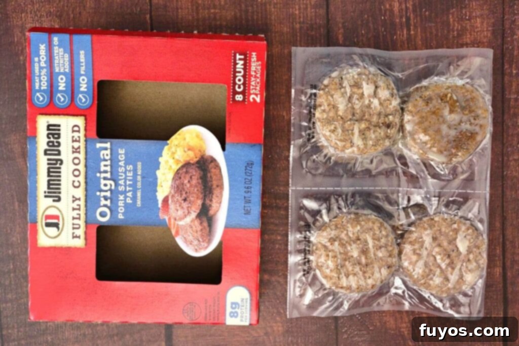 jimmy dean frozen sausage patties next to box