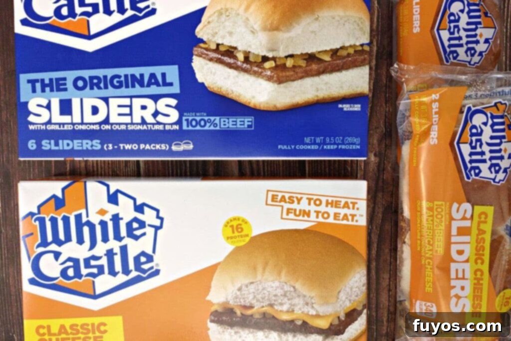 Quick and Easy Air Fried White Castle Sliders From Frozen 4 Boxes of original and cheese White Castle sliders from the freezer section, ready for air frying