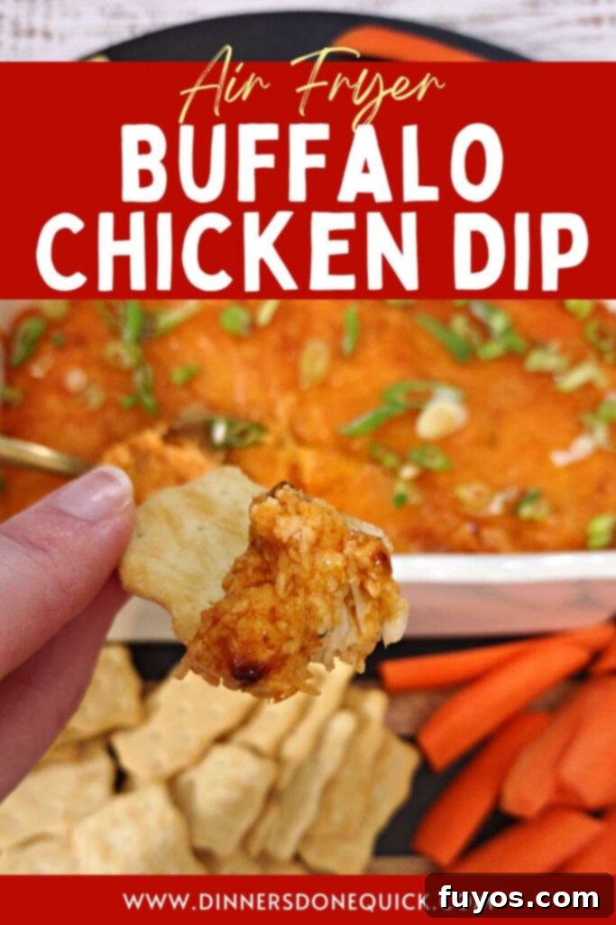 Ultimate Air Fryer Buffalo Chicken Dip 13 Air fryer buffalo chicken dip, great for sharing on Pinterest.