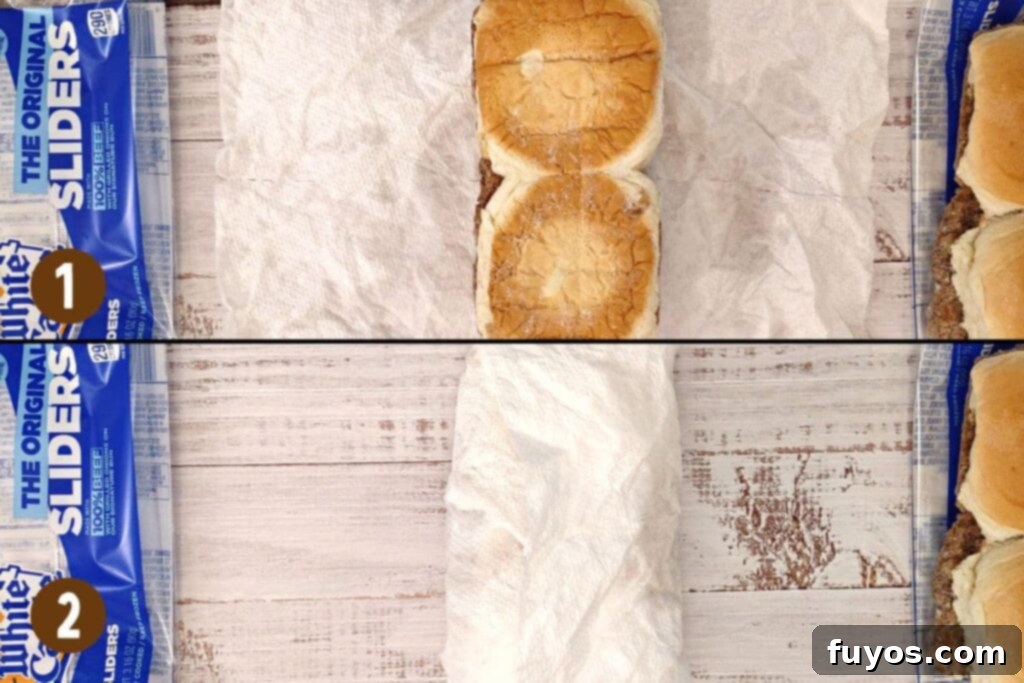 From Freezer to Feast Microwave White Castle Burgers 6 place white castle frozen burgers on a damp paper towel