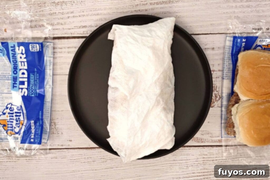 From Freezer to Feast Microwave White Castle Burgers 7 wrap frozen sliders in damp paper towel and microwave