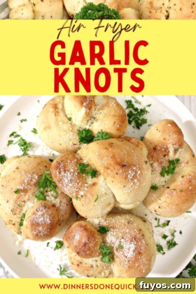Crispy Air Fryer Frozen Garlic Knots in Under 10 Minutes 10 Air fryer frozen garlic knots featured image for Pinterest