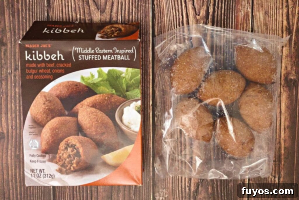 Trader Joe's Kibbeh Air Fryer Magic: Effortless Middle Eastern Flavor 4 Trader Joe's frozen kibbeh out of box, ready to be cooked in the air fryer