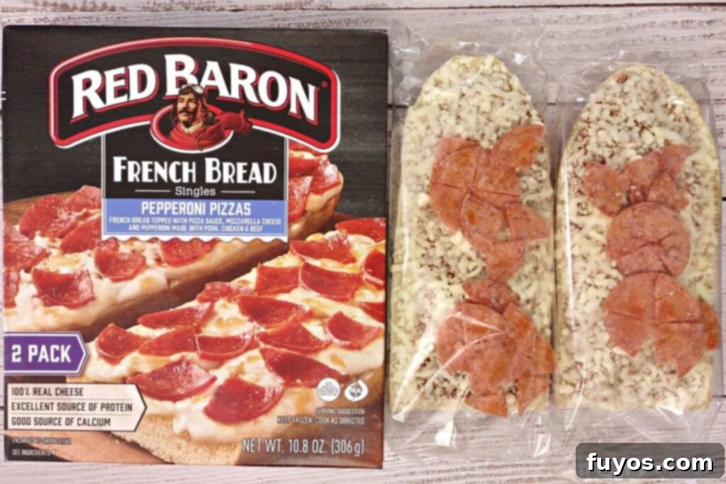 frozen red baron french bread pizza out of the box