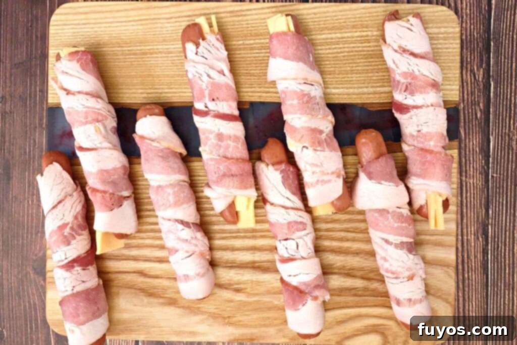 Air Fryer Bacon Hot Dogs: Crisp Perfection, Zero Fuss 6 carefully wrap bacon around hot dogs