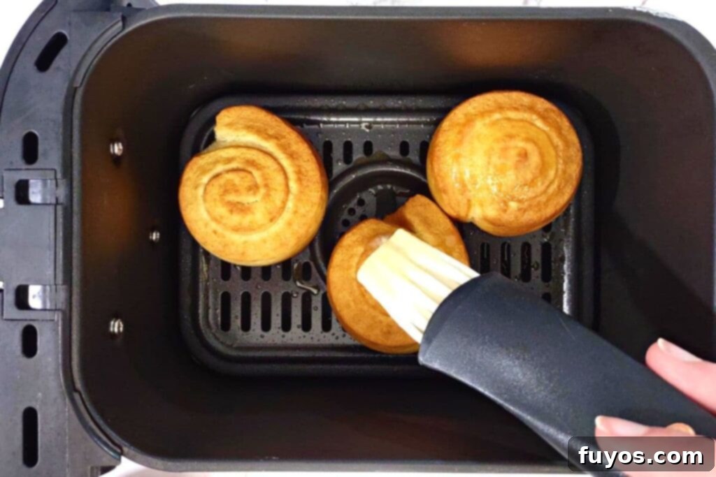 Pillsbury Cornbread Swirls The Quick and Easy Air Fryer Way 9 brush honey butter mix on top of cornbread swirls