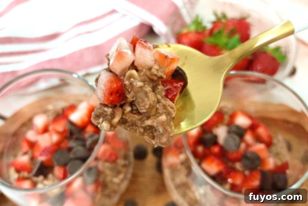 spoonful of chocolate strawberry overnight oats