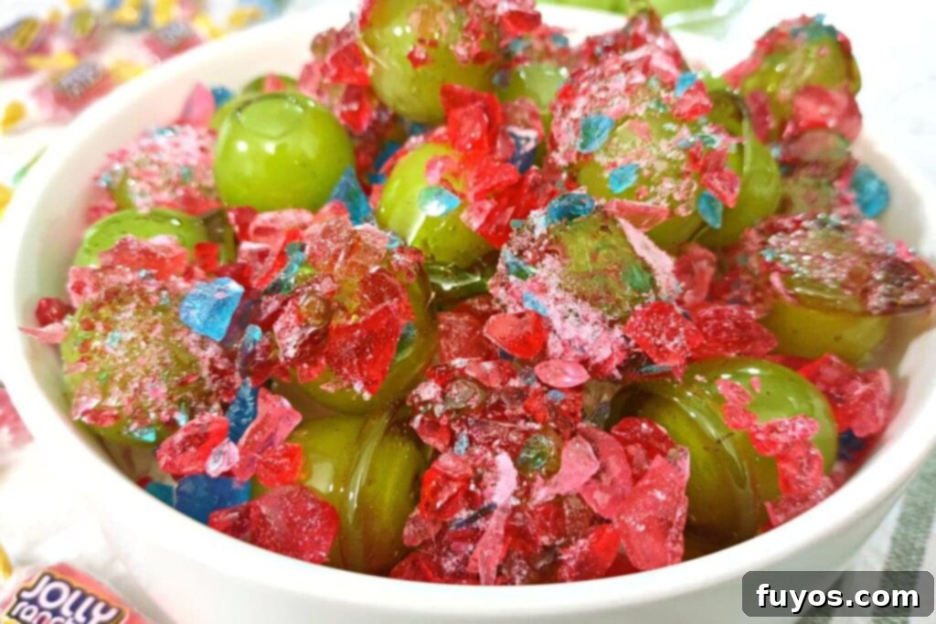 closeup of jolly rancher grapes in a bowl