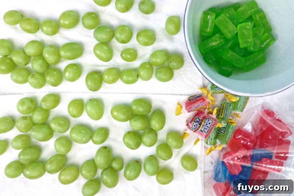 ingredients to make jolly rancher grapes in the microwave
