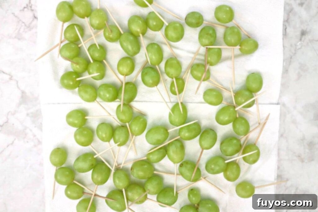 stick toothpicks in your cleaned grapes