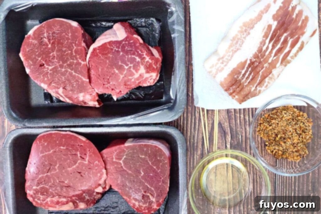 ingredients to make bacon wrapped filet in the air fryer