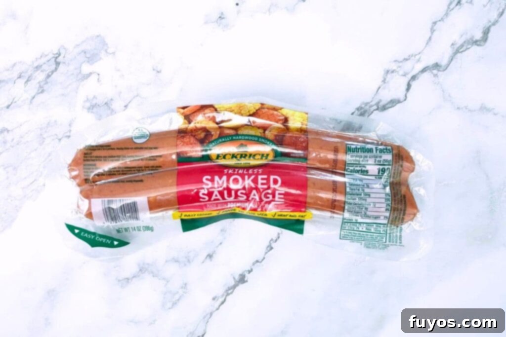 Perfect Smoked Sausage in Your Air Fryer 4 eckrich skinless smoked sausage in packaging