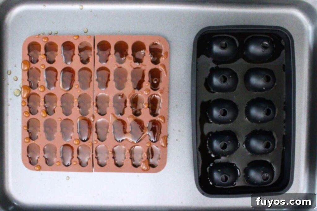 Halloween's Dearly Depar-tead Brown Sugar Skull Milk Tea 5 pour brown sugar ice mixture into skull molds