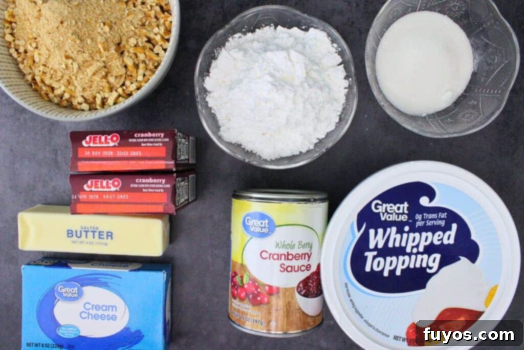 ingredients to make cranberry pretzel salad