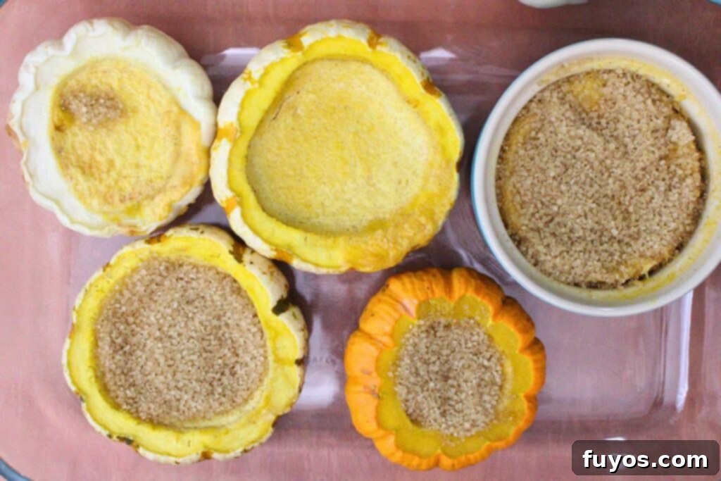 sprinkle sugar on top of pumpkin creme brulee for caramelization