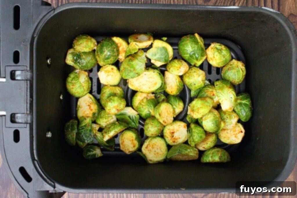 add seasoned brussel sprouts to air fryer