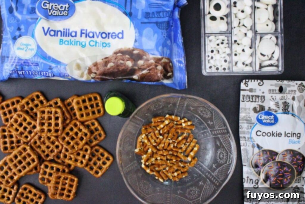 ingredients to make frankenstein pretzels
