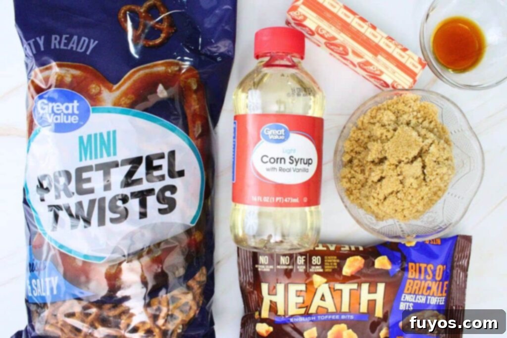 ingredients to make butter toffee pretzels
