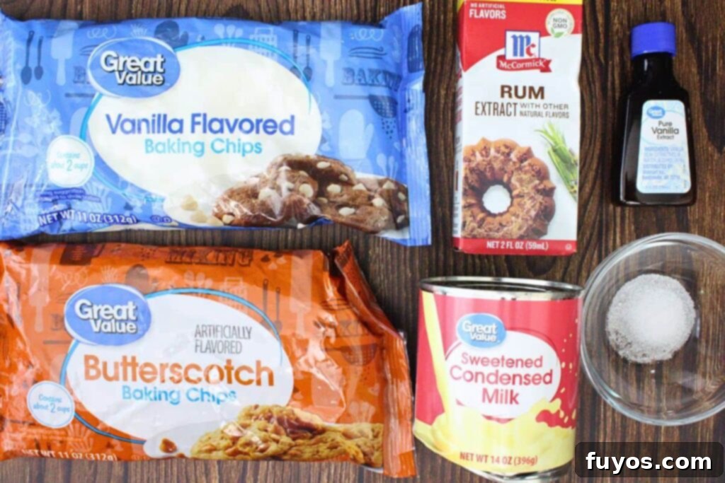 ingredients to make butterbeer fudge