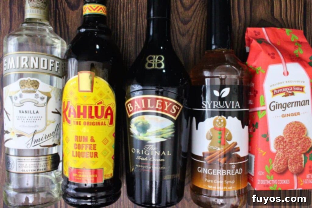 ingredients to make gingerbread martini