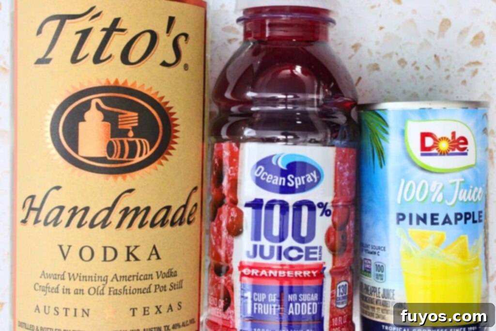 Ingredients for Bay Breeze Cocktail