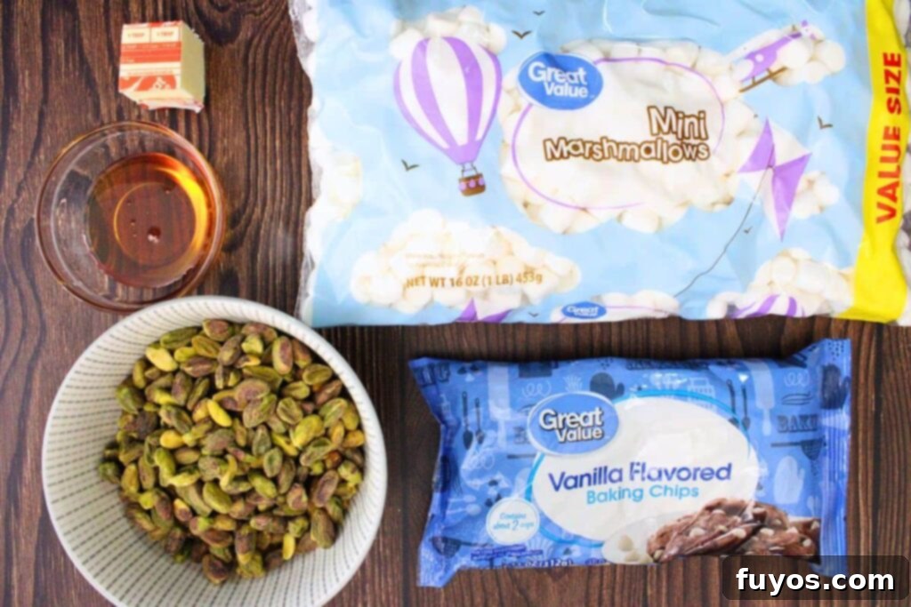 The ingredients for easy homemade pistachio nougat