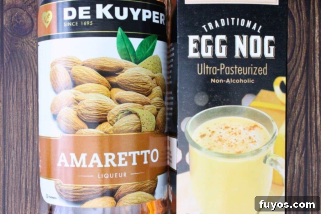 Ingredients to make amaretto eggnog
