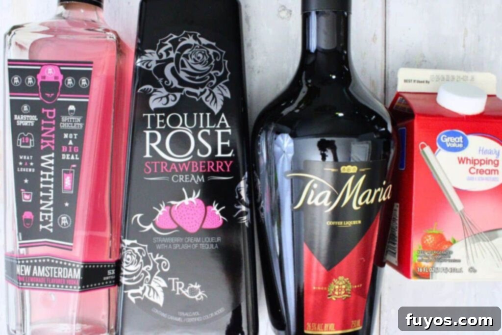 Ingredients to make Pink Russian cocktail