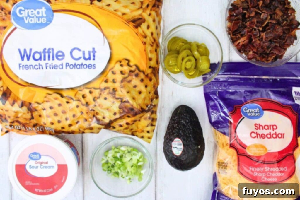 Ingredients to make waffle fry nachos