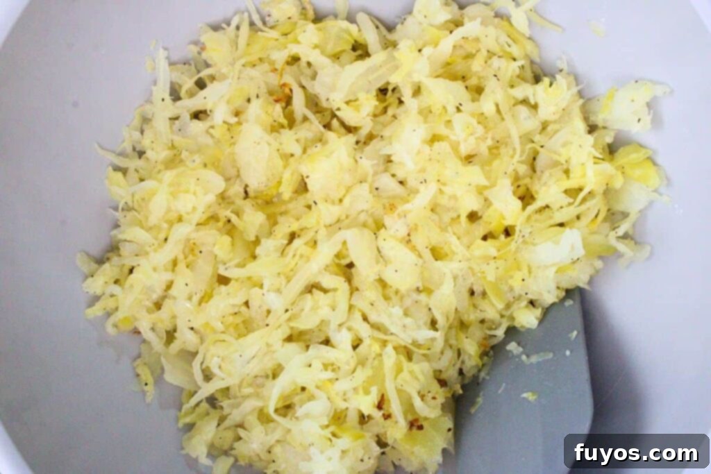 Combining sauerkraut and seasonings in a mixing bowl