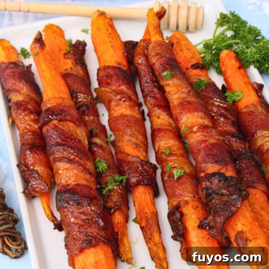 Air Fryer Bacon-Wrapped Carrots Drizzled with Hot Honey 2 Air fryer bacon wrapped carrots recipe dinners done quick featured image