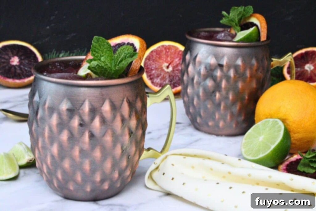 Blood Orange Bliss: A Zesty Vodka Ginger Beer Cocktail 9 Blood Orange Mules with Fresh Fruit
